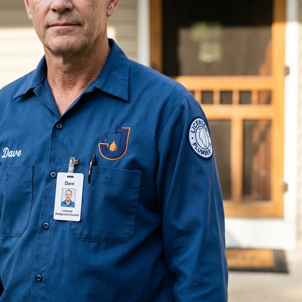 Licensed plumber showing ID badge in Bentleyville, PA