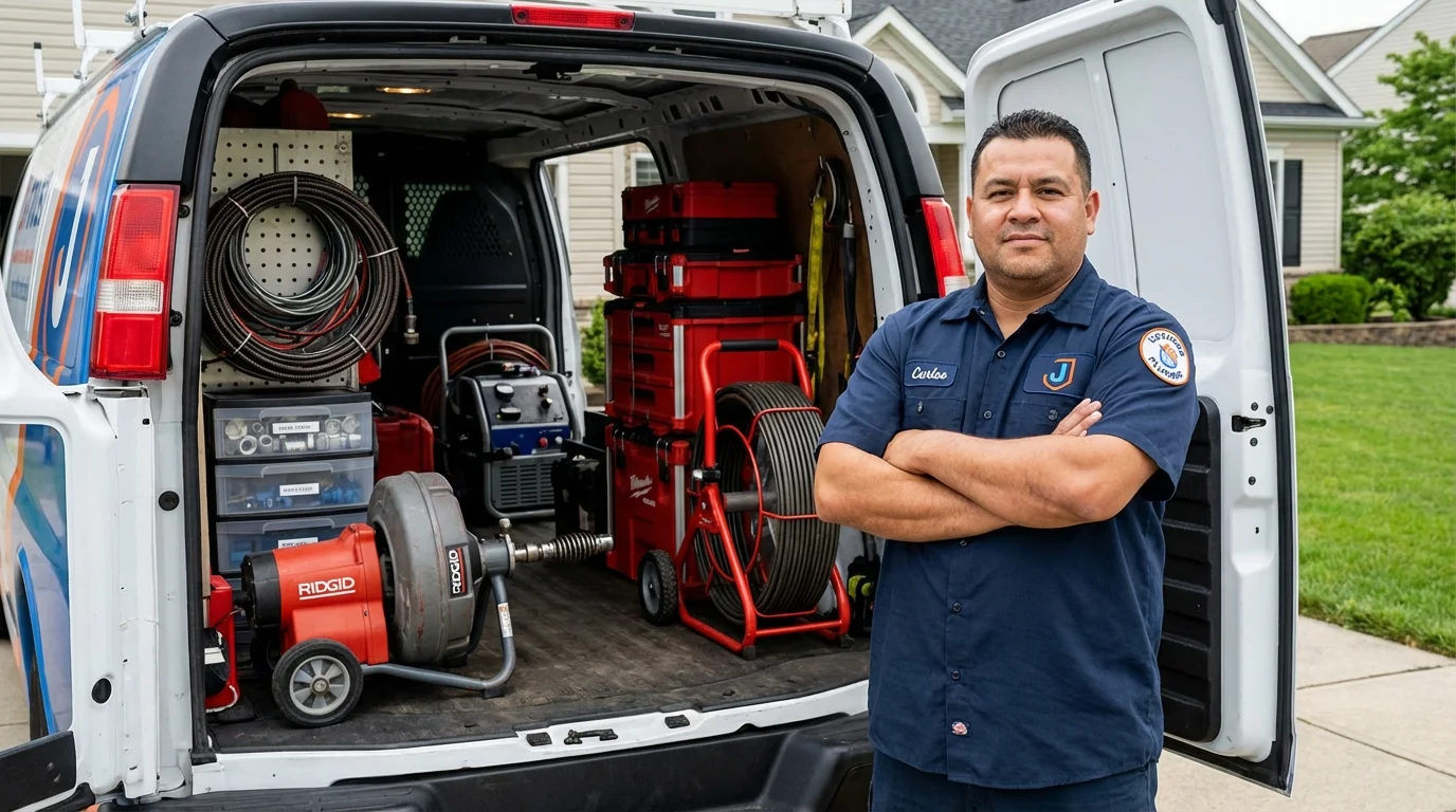 Professional drain cleaning equipment and Johns Plumbing LLC plumber in Bentleyville