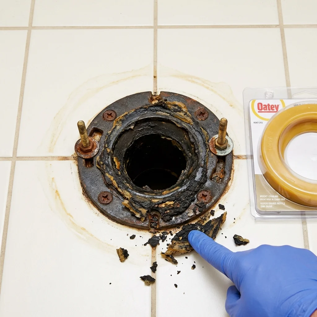 Failed wax ring showing water seepage at the base of a toilet in a Bentleyville, PA home
